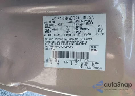 2003 Ford Ranger Xl/Xlt из США, поврежденный, VIN 1FTYR10D93PB89003